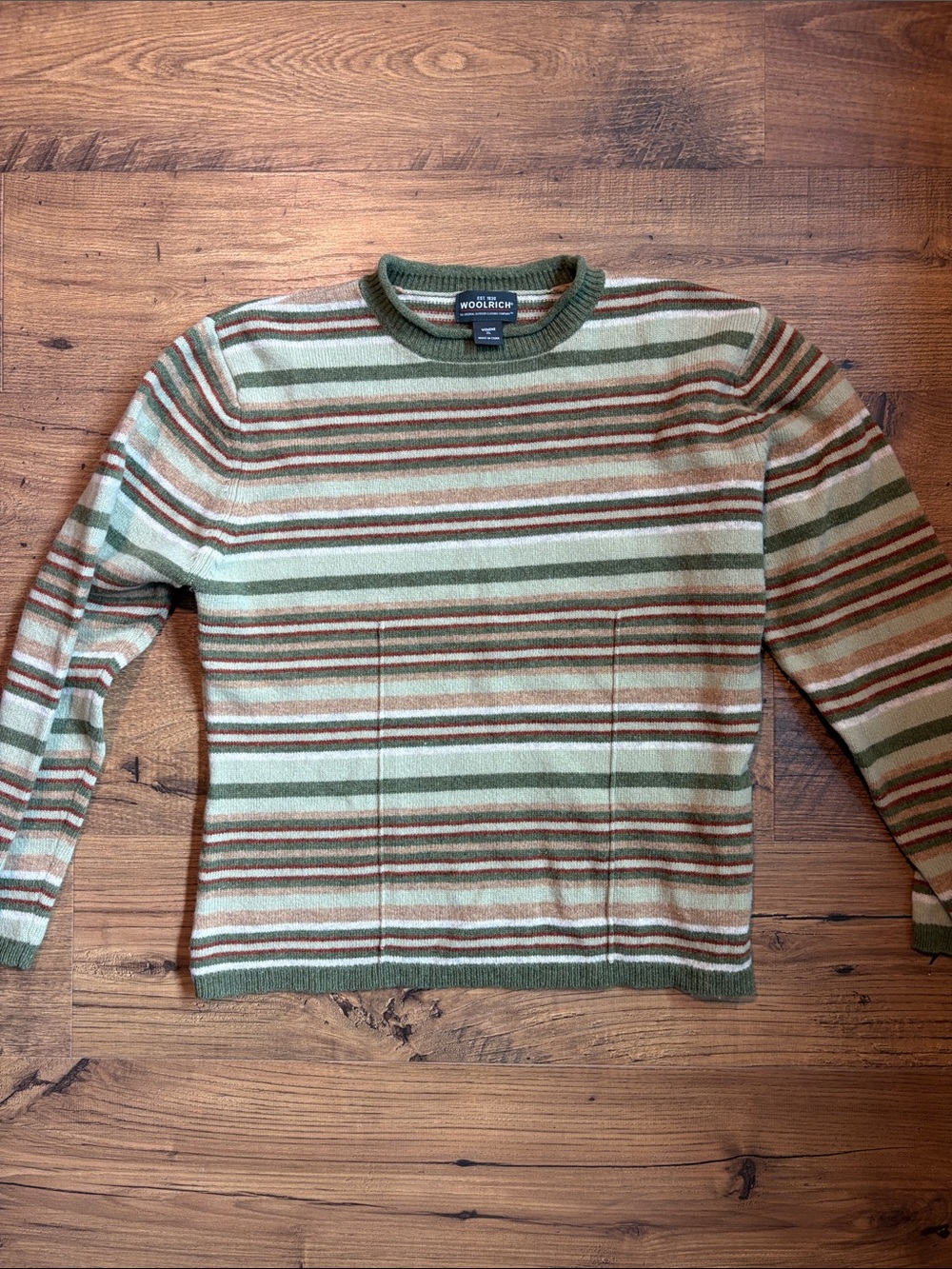 Woolrich Womens Striped Crewneck Sweater - Green/Brown